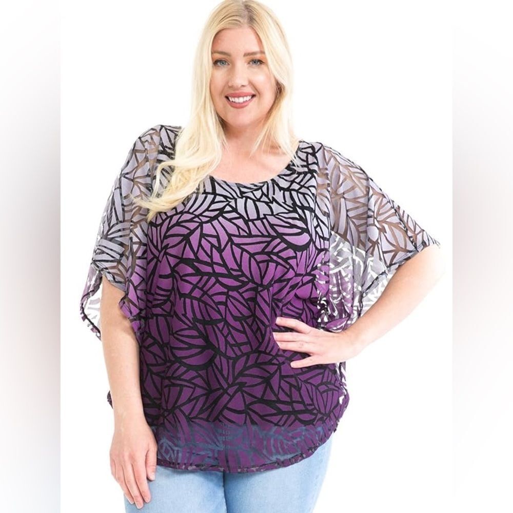 Roz & Ali Black and Purple Boxy Blouse Size S